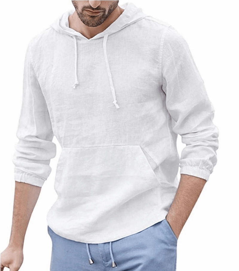 Layer Minimal earthy colors Men'S Cotton and Linen Pullover Long Sleeved Hooded T Shirt