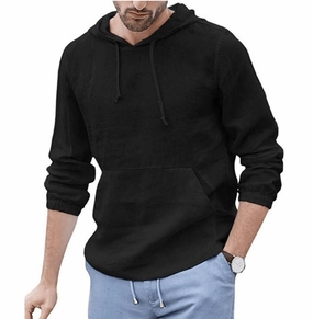 Men'S Cotton and Linen Pullover Long Sleeved Hooded T Shirt Comfortable Outfit single layer
