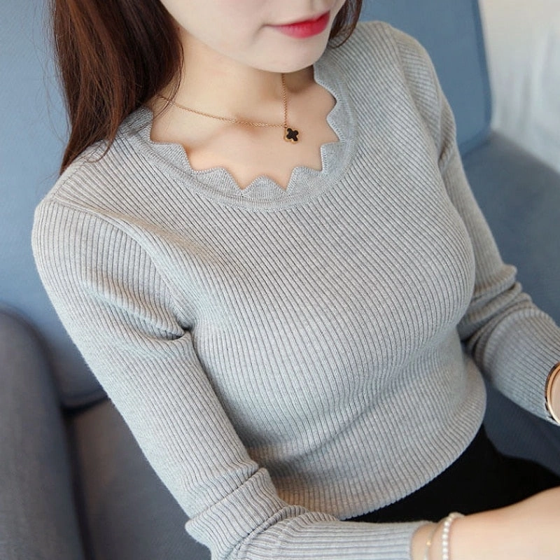 Affordable Fashion Pullover Solid Sweaters Women New Womens Knitted Slim Sweater