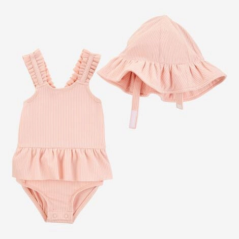 Baby 2-Piece Sun Hat & Ruffle 1-Piece Swimsuit Set 1S898010-650 temperature regulation FlexibleElasticity