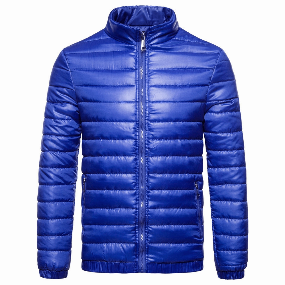 Men'S Solid down Cotton Jacket with Standing Collar Thermal Protection