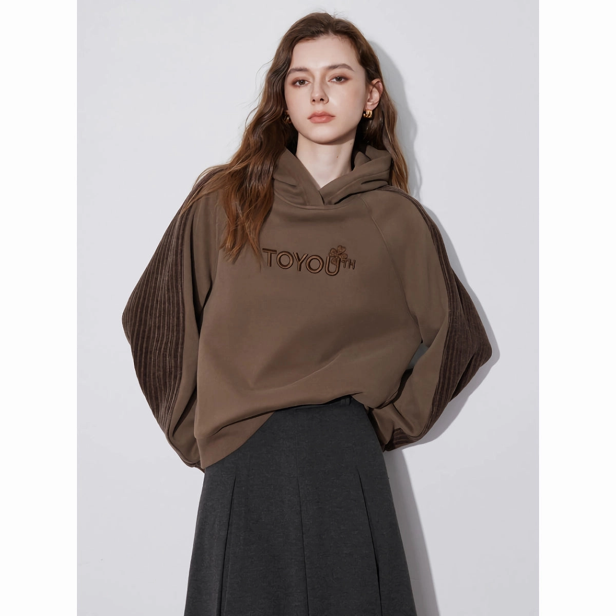 Women??s Fleece Embroidered Splicing Hooded Pullover Hoodie Style