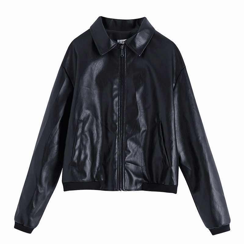 Convertible Features European and American Style Women'S PU Lapel Top Short Faux Leather Jacket