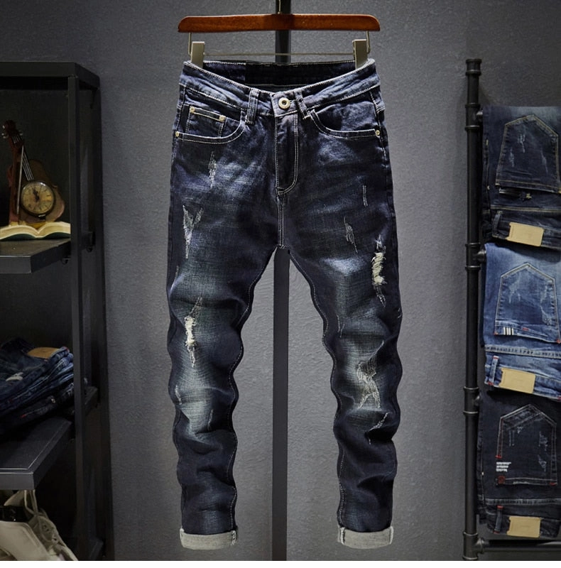 Artist Vibe Everyday Premium Denim West Louis? Frayed Trousers Punk Style Distressed Jeans