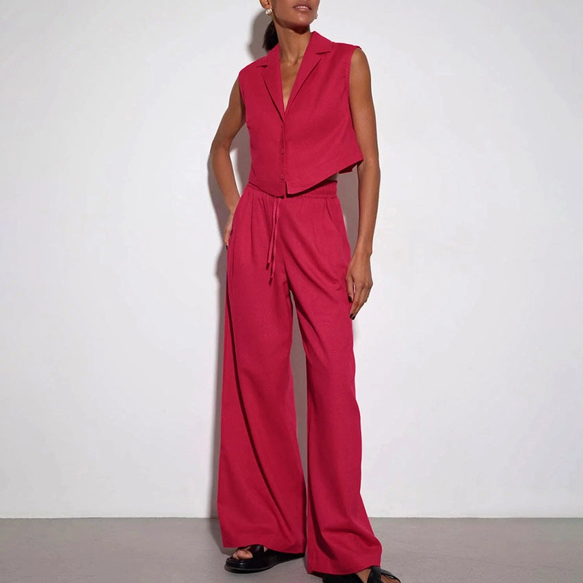 Holiday Vintage Holiday Dance Vest High Waist Wide Leg Pants Suit Solid Color