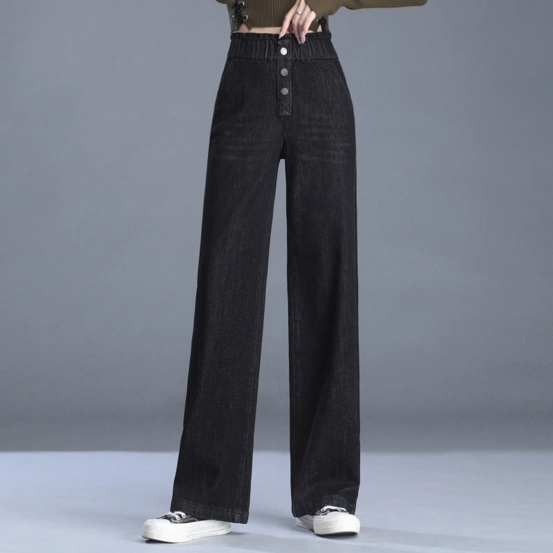 Trusted Outfit Elegant Minimalist Outdoor Adventure Women's High Waist Denim Wide Leg Pants Thickened High Elasticity