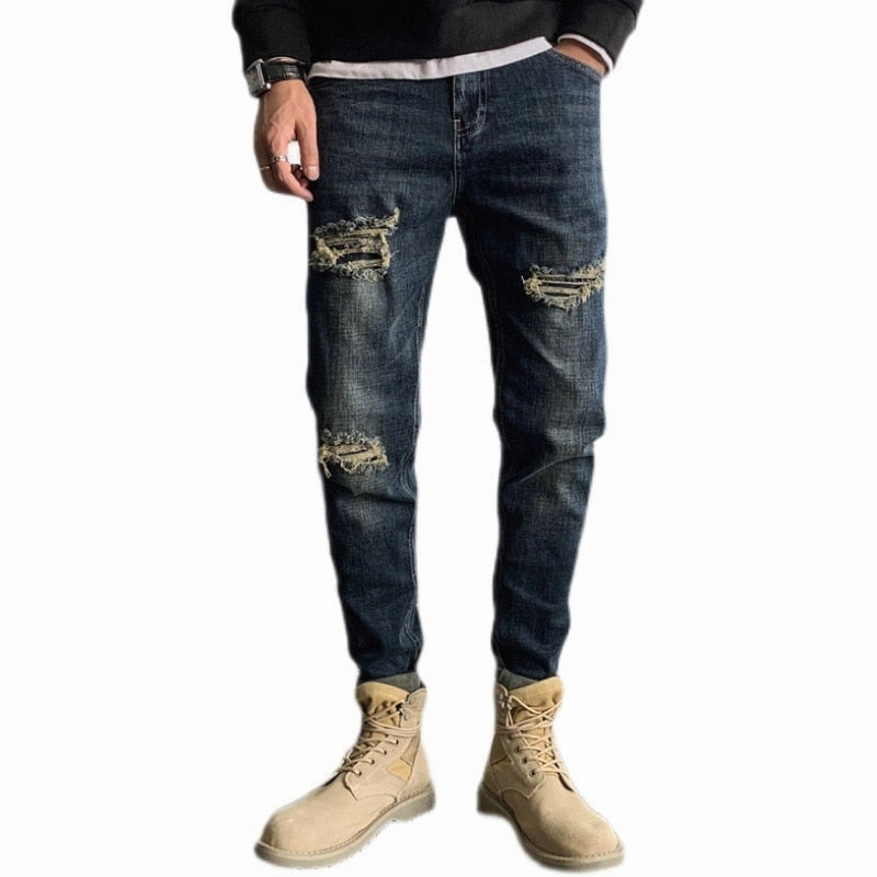 West Louis? Fashion Straight Hole Beggar Designer Jeans Balanced Look Rugged Feel