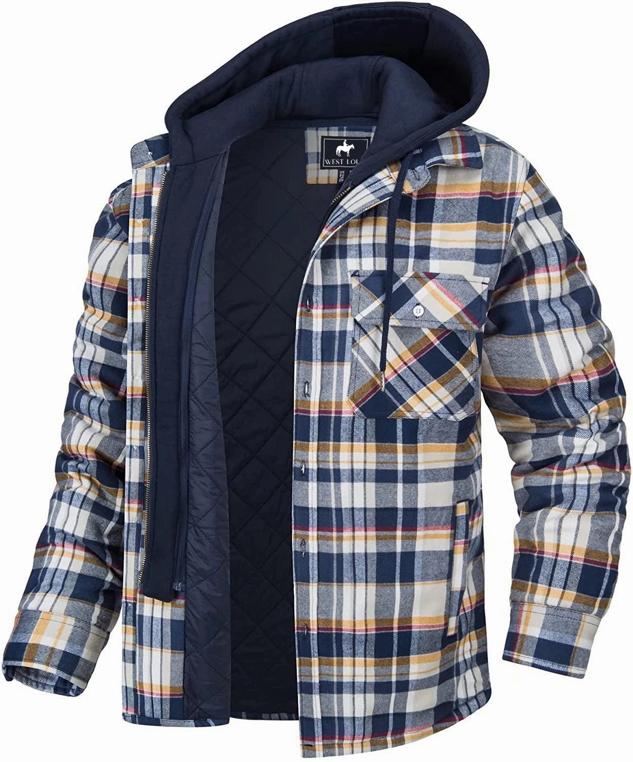 West Louis? Flannel Shirt Jacket with Removable Hood Effortless Look MeshLinedVents