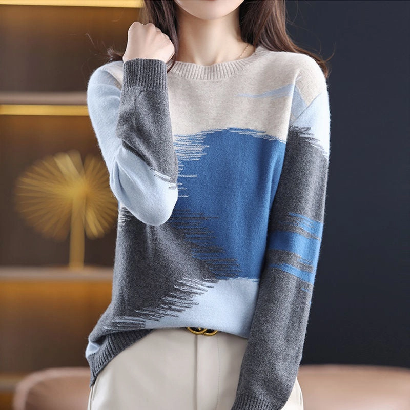 Multi Pocket System Fashion Round Neck Contrast Color Sweater