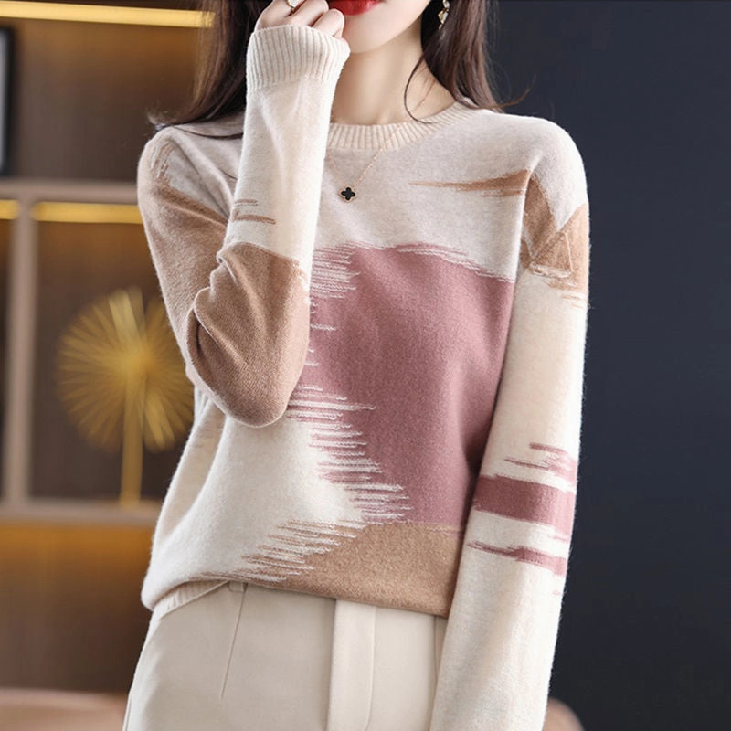 Two Way Zipper Teflon coating Fashion Round Neck Contrast Color Sweater