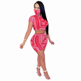 Work Fresh Bold Lightweight Fashion Sexy Ladies Two-piece Set Digital Printed Tape Mask