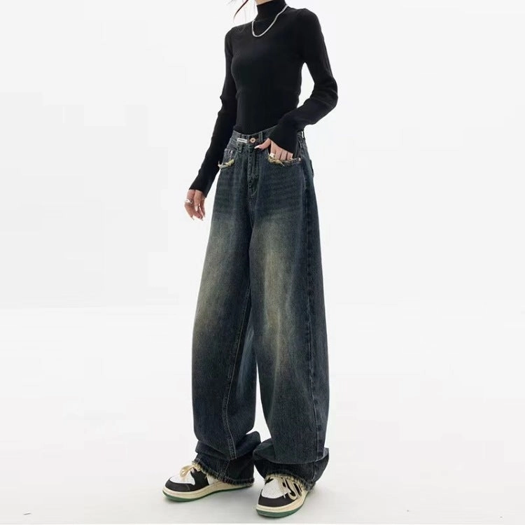 Flexible Comfort Fashion Trend Alphabet Jeans Children Straight Loose Wide Leg Pants