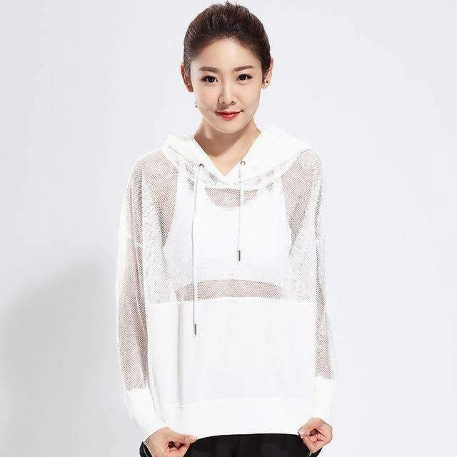 look Female Mesh Hoodies Yoga Coat Workout Long Sleeved T Shirt Outdoors Running Sport Jacket Yoga Sportswear 2018 New Sportwear