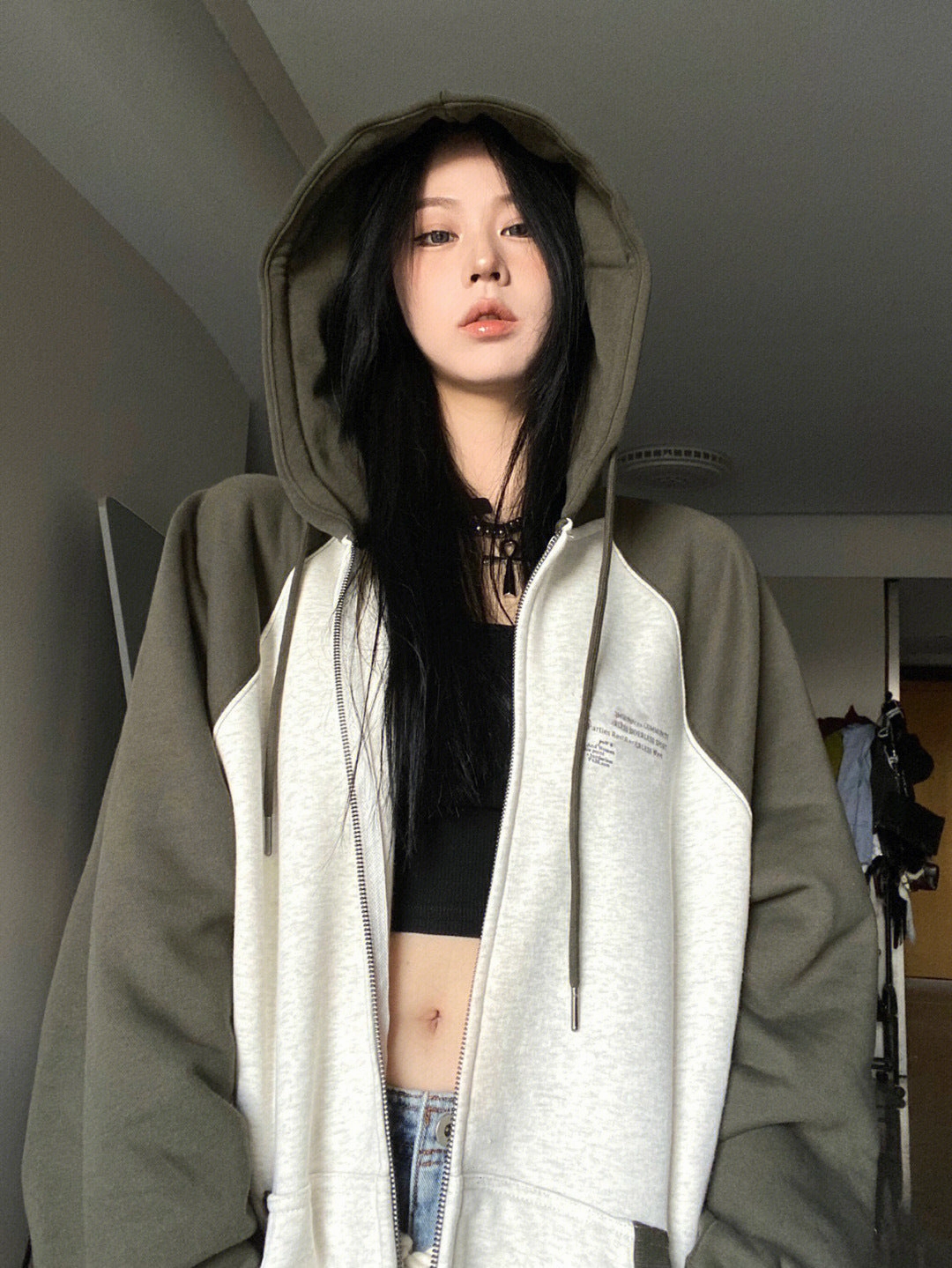 Functional Features Trendy Layer Fish Scale Collar Compression Loose Double Hood Sweater