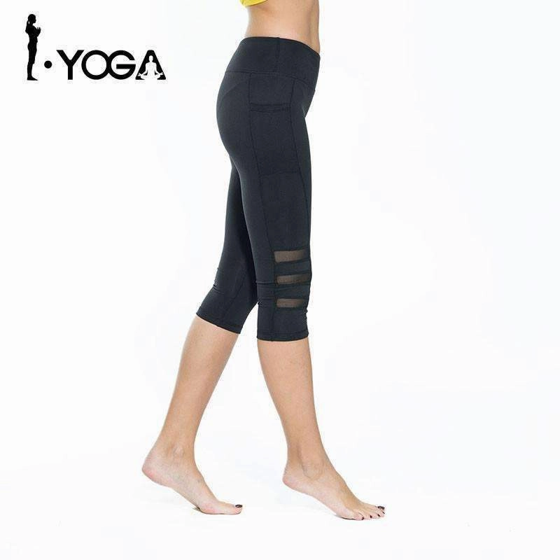 Fitness Women Yoga Leggings Sexy Gym Sports Pants Workout Tights Sexy Slim Mesh Yoga Sportswear Hips Push Up Elastic Trousers MoistureWickingMaterials