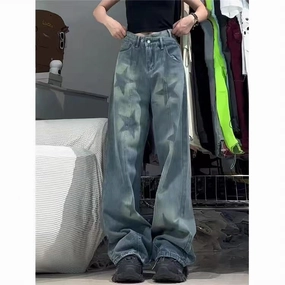 Women's Printed Irregular High Waist Wide-leg Jeans Night Out City Walk Minimalist