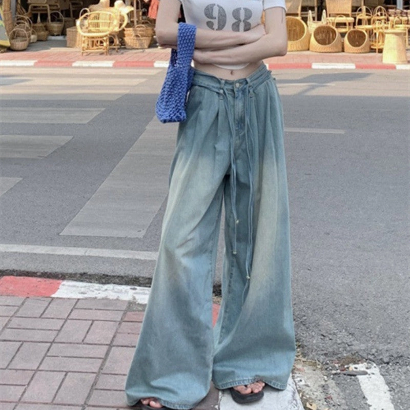 Women's Fashion Water Drawstring Loose Wide Leg Jeans Student Outfit Work Ready Any Time Wear