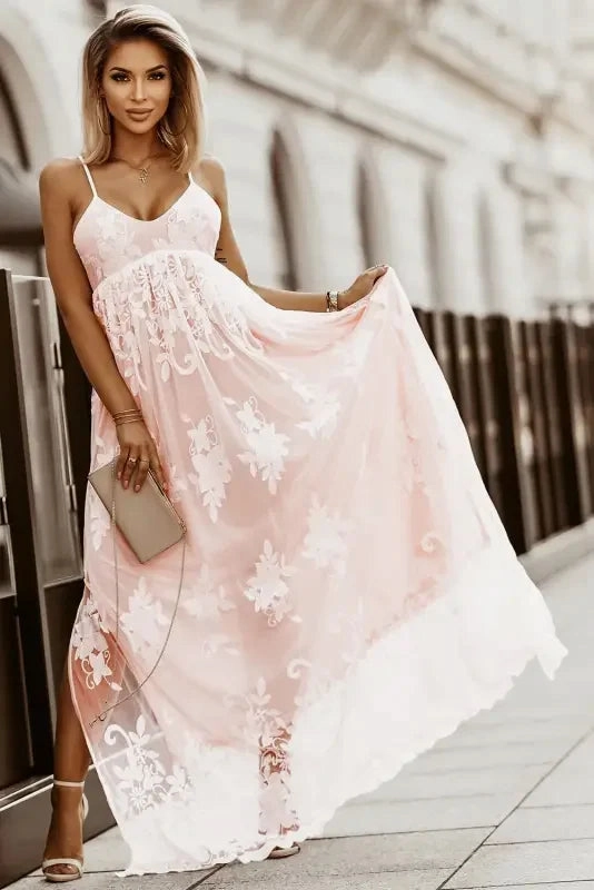 Floral Crochet Lace Ruffled Maxi Dress Holiday mode