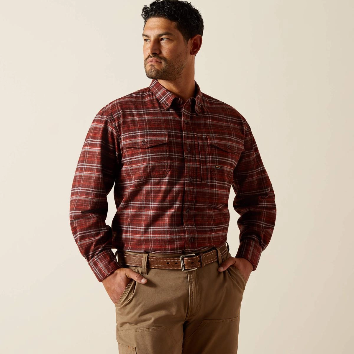 Men's Rebar Flannel DuraStretch Work Shirt 100625 DoubleStitchReinforcement Sky Mood