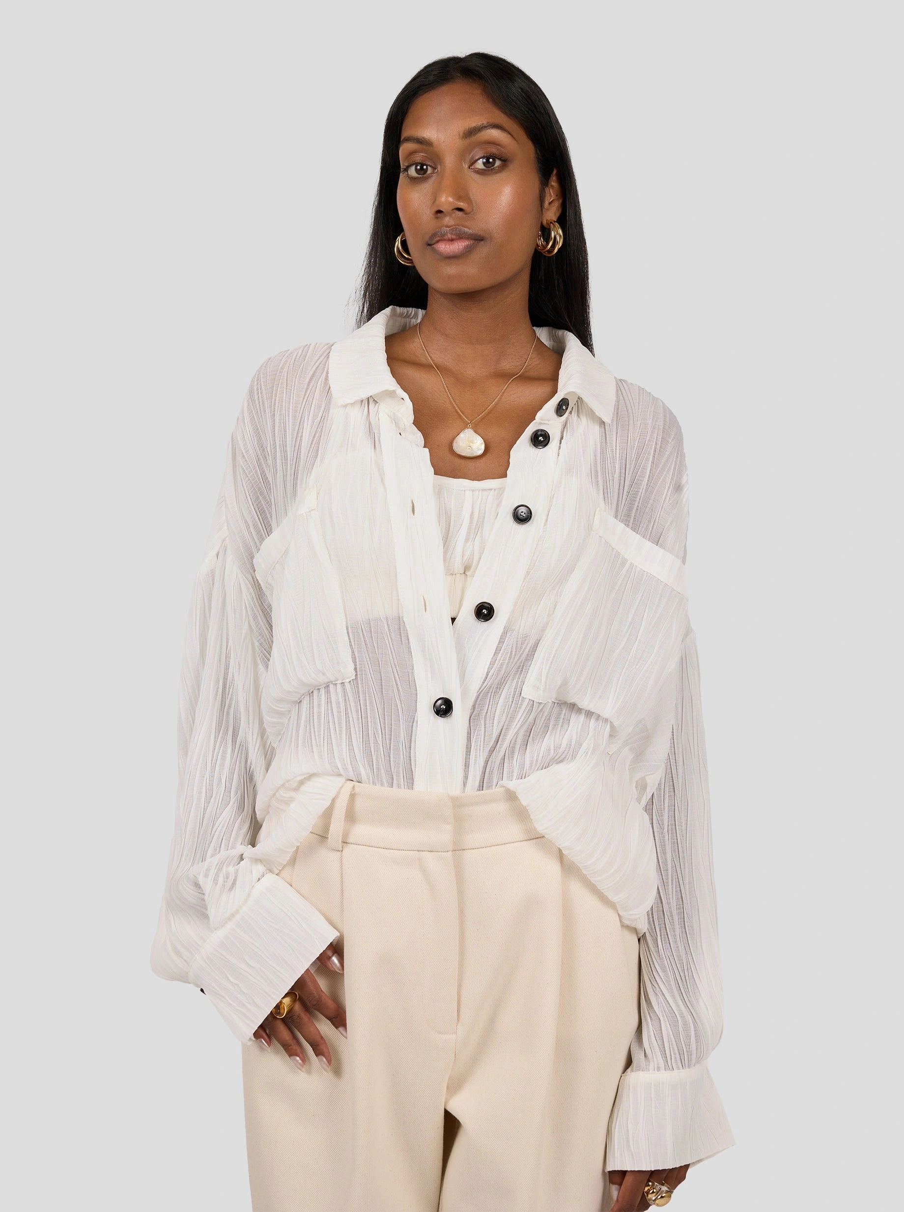 EasyCare Fabric Ribbed Trim CHEMISE ASTREE EN GAZE PAPIER CR??PON