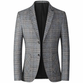 West Louis? Business Casual Single-Breasted Plaid Blazer Hidden Fastening