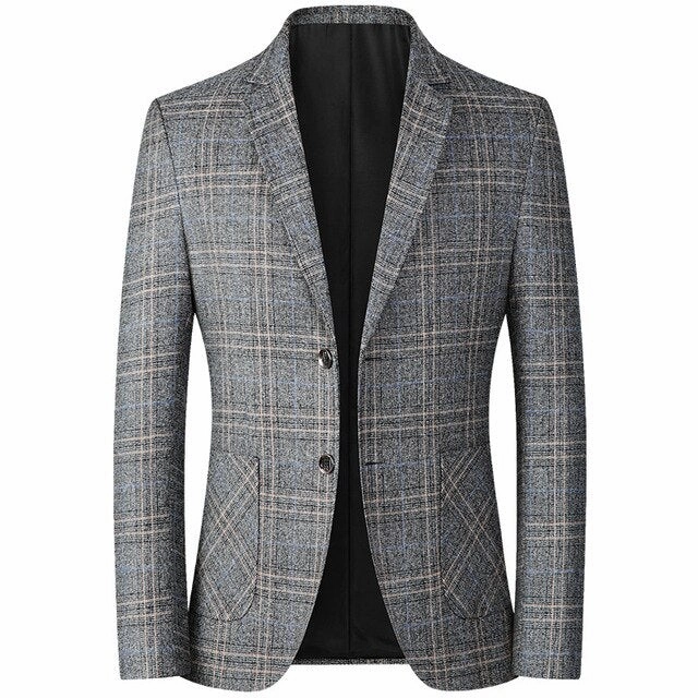 Hand Finished Luxe Touch West Louis? Business Casual Single-Breasted Plaid Blazer