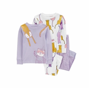 Girls' 4-Piece Purple Cat PJ Set 1R493010-969 AntibacterialFinish