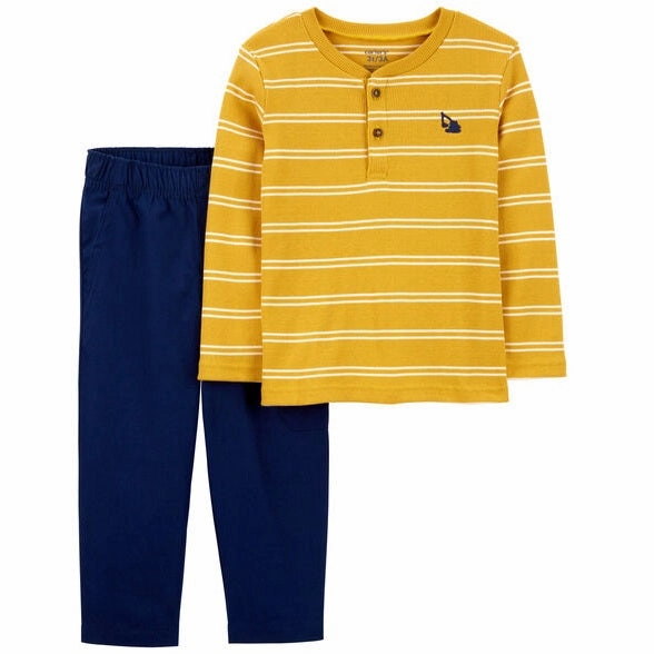 temperature regulation Denim style Boys' 2-Piece Striped Henley Tee & Pant Set 1R331210-998
