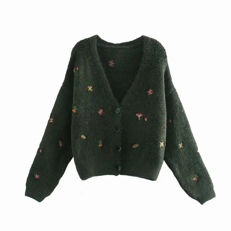 product abstract mystery French Retro Women's Versatile Thin Embroidered Knitted Coat