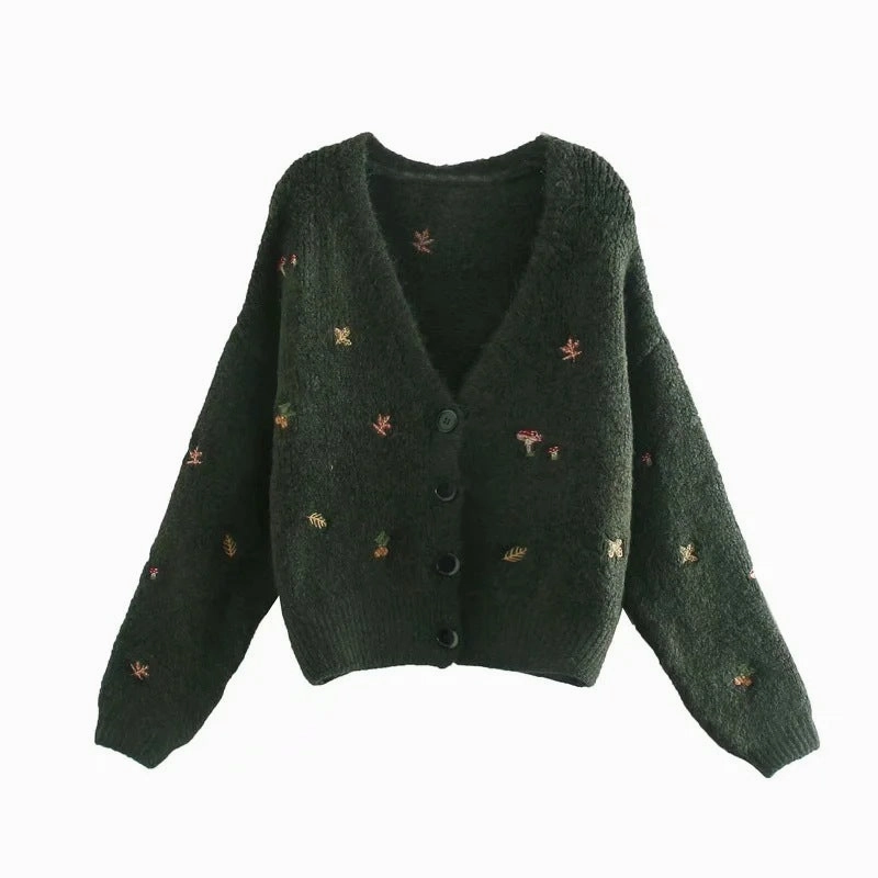 French Retro Women's Versatile Thin Embroidered Knitted Coat teenagers