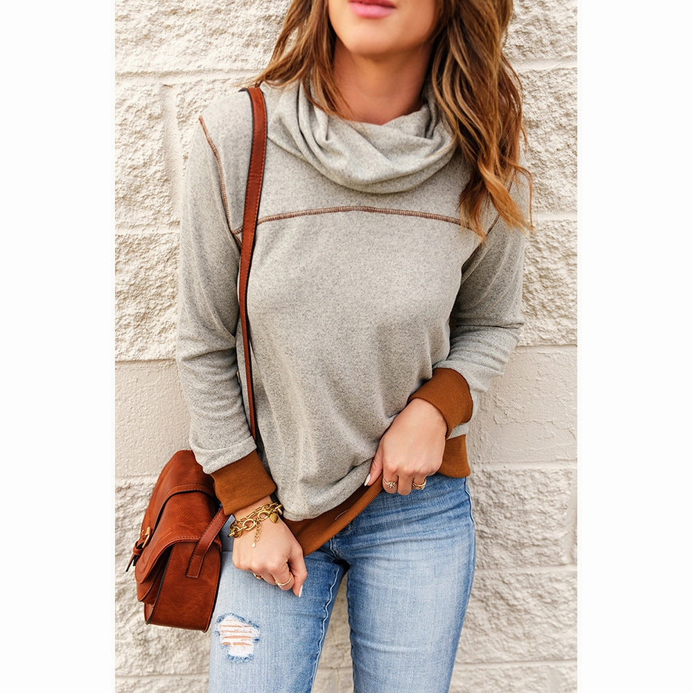 Classic Fit Pullover Contrasting Color Sweatshirt With Topstitching