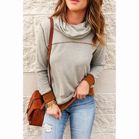 Pullover Contrasting Color Sweatshirt With Topstitching Minimalist Look