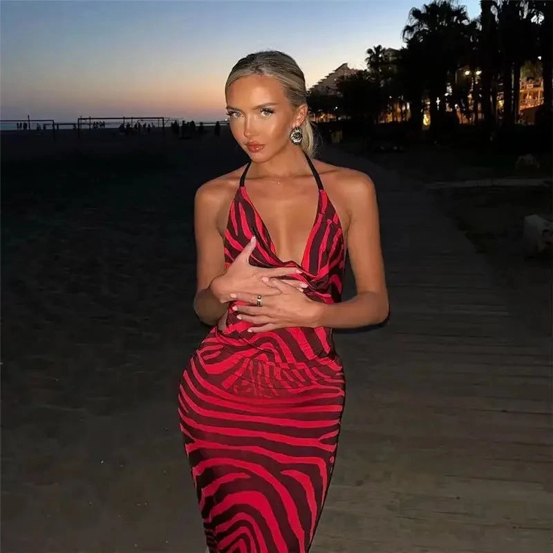 Resort Swim Summer Striped Split Dress