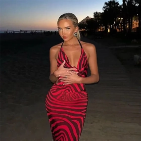 Resort Swim Summer Striped Split Dress