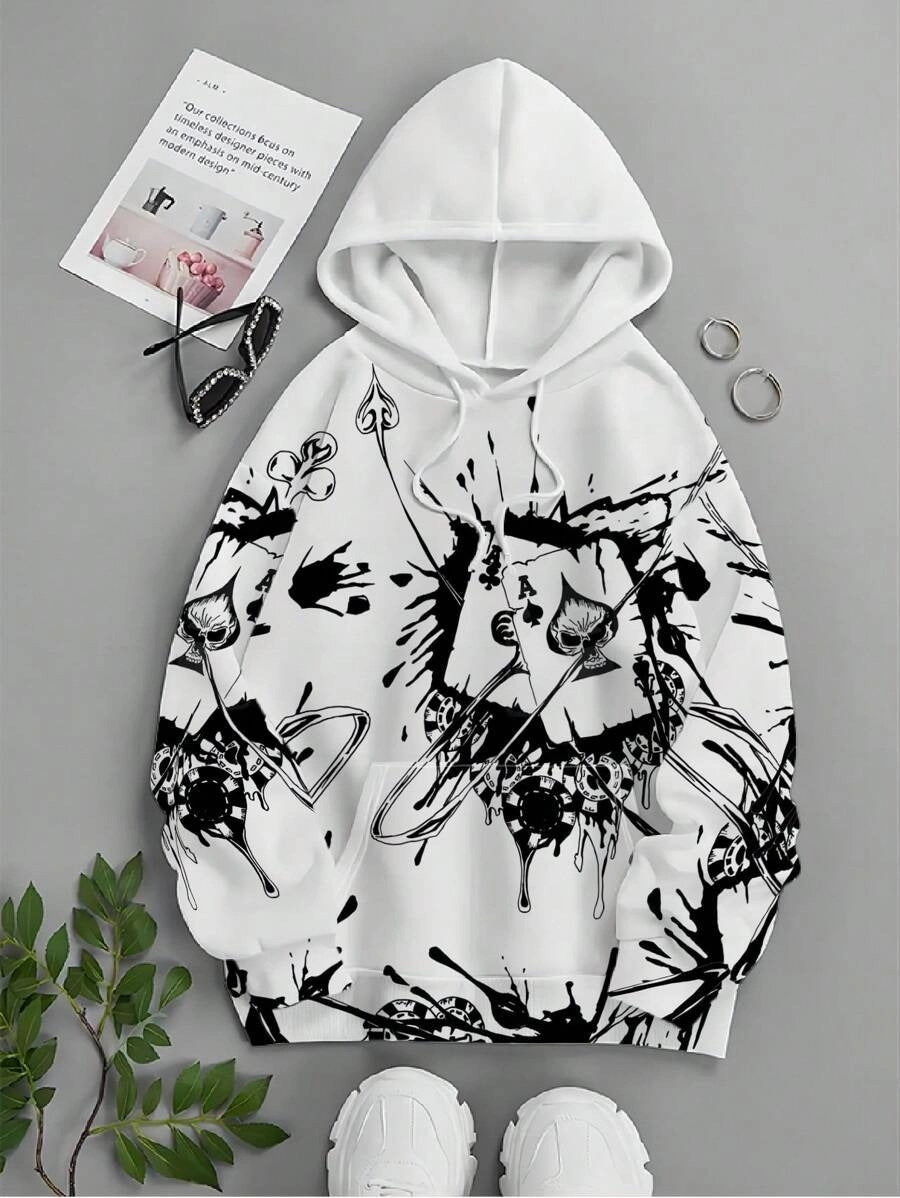 Comfy Streetwear perfect for anniversaries Gambler Ink Playing Cards 3D Digital Printing Hoodie