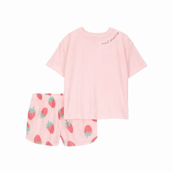 Quiet Charm AdjustableWaistband Girls' 2-Piece Short-Sleeve Strawberry Pajama Set 3S396610