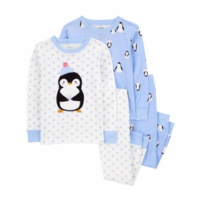 ReinforcedHems TemperatureRegulatingLining Girls' 4-Piece Penguin 100% Snug Fit Cotton Pajamas R494210