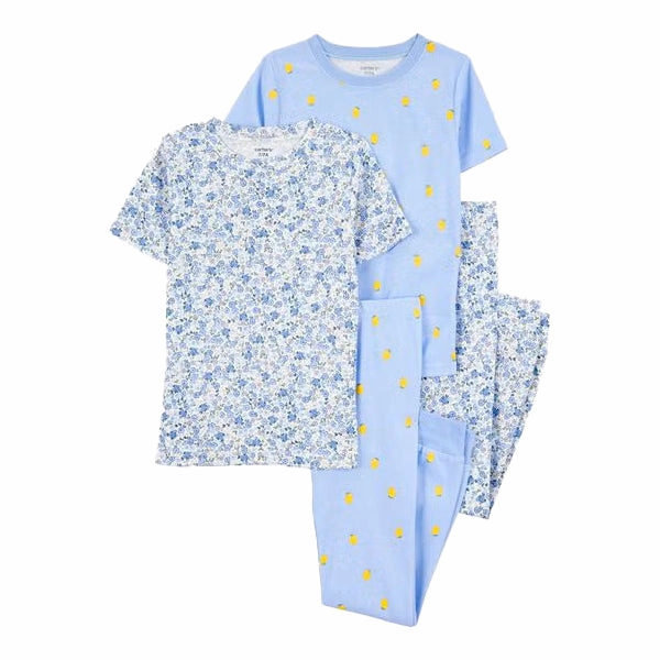 Girls' 4-Piece Short-Sleeve Floral Pajama Set 3S381810 Stretch Fit Virtual Fit