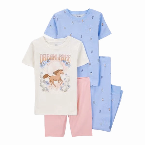 Girls' 4-Piece Short-Sleeve Horse Pajama Set 3S902810 UltraSoftFinish Retro cool