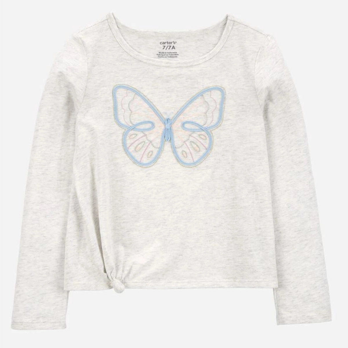 Summer Style Girls' Butterfly Jersey Long-Sleeve Boxy Fit Tee - Grey 3S043910