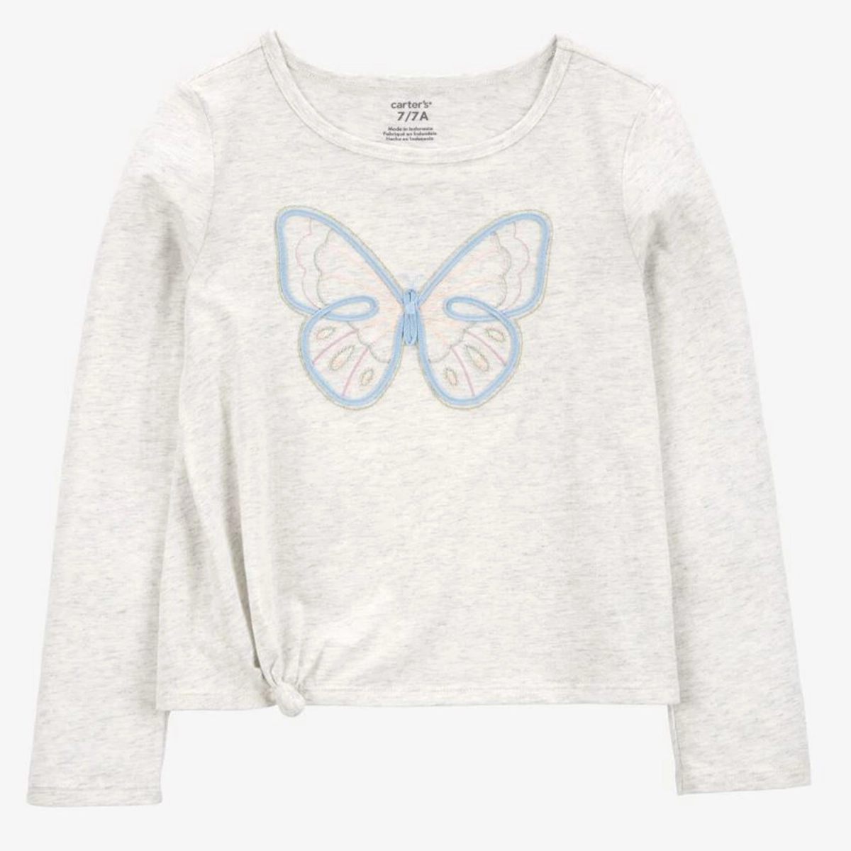 Girls' Butterfly Jersey Long-Sleeve Boxy Fit Tee - Grey 3S043910 NonSlipGrip