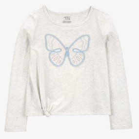 Crystal Soul wrinkle free Girls' Butterfly Jersey Long-Sleeve Boxy Fit Tee - Grey 3S043910