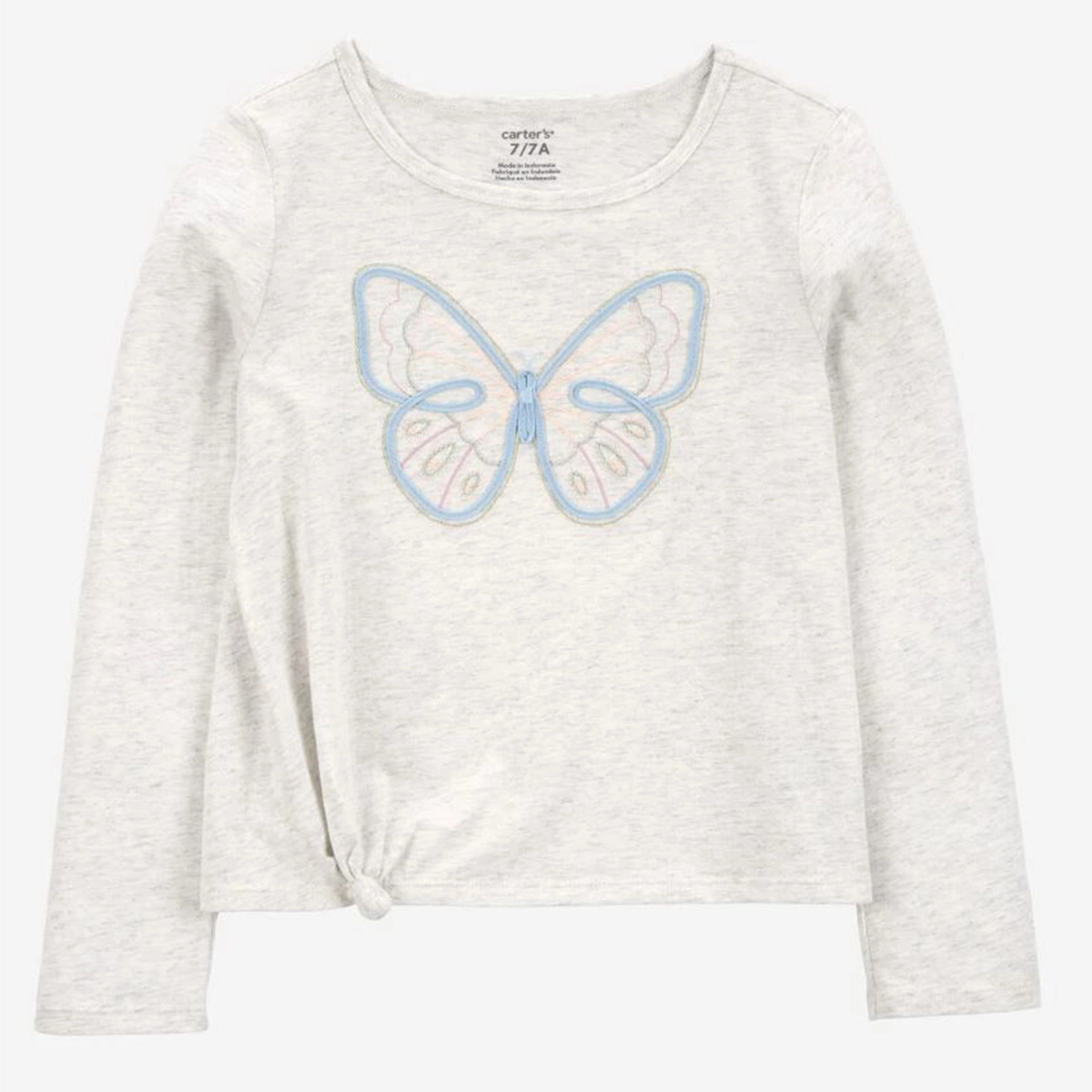 Crystal Soul wrinkle free Girls' Butterfly Jersey Long-Sleeve Boxy Fit Tee - Grey 3S043910