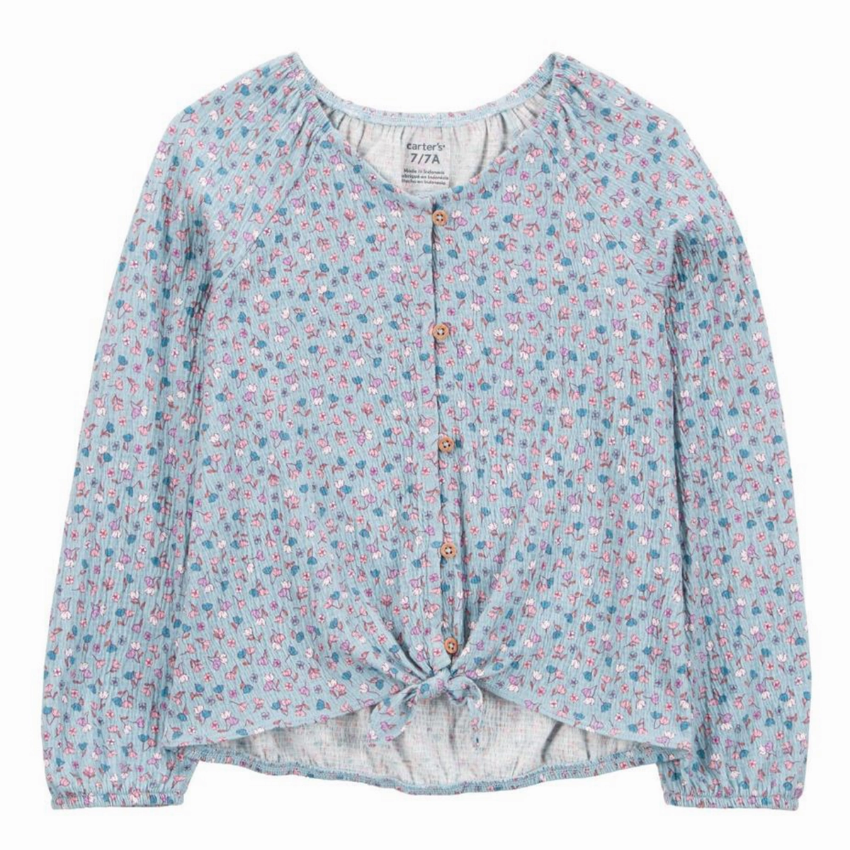 QuickReleaseClosures Durable materials Girls' Floral Gauze Long-Sleeve Button-Up Top - Blue 3S044410