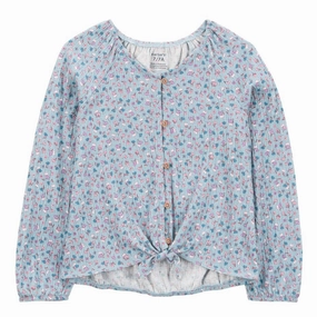 Girls' Floral Gauze Long-Sleeve Button-Up Top - Blue 3S044410 Story Mood