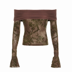 Camo Print Fade Resistant Dye European And American Hot Girl Sexy Slim-fit Off-shoulder Top