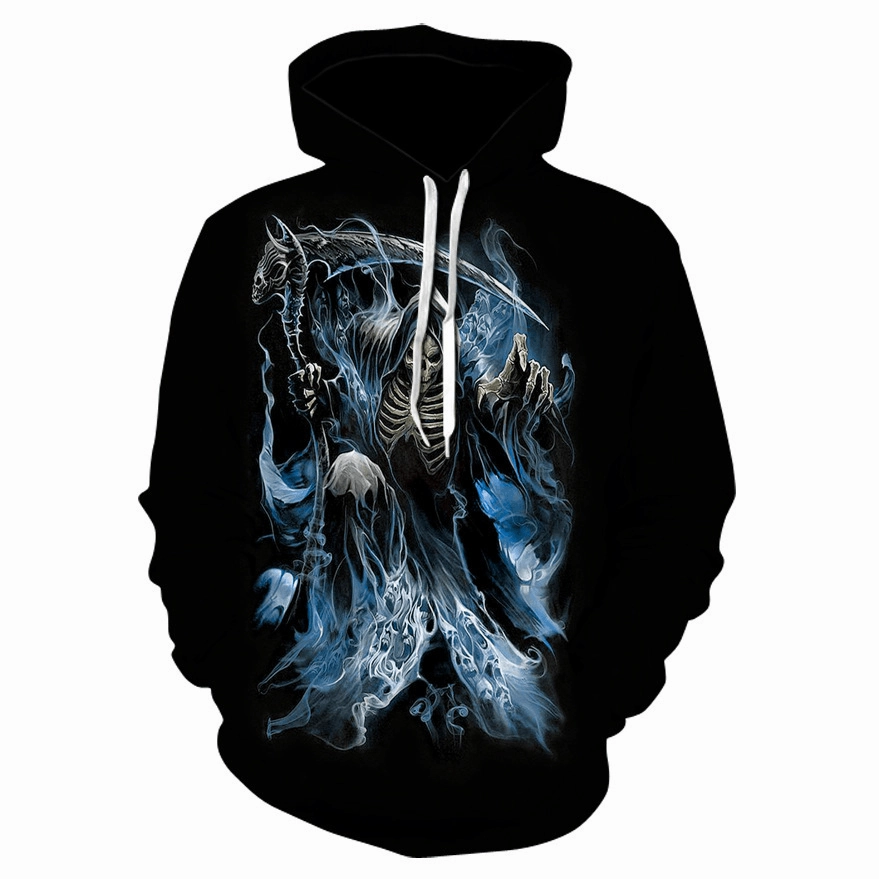 Daily Chic Digital Printed Knight Skull Hooded Casual Fashion Sweater
