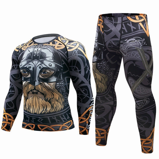 Mens Tracksuit Set D Animal Compression T-Shirt Pants Skin Jacquard Knit
