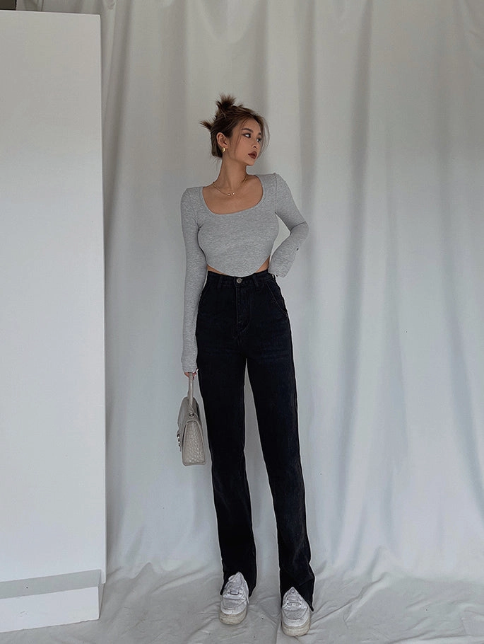 Handsome Cool Stylish Front Slit High Waist Jeans Mop Cool Weather