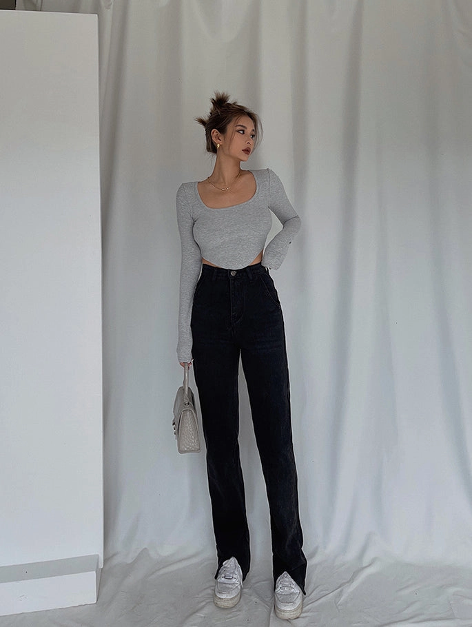 Handsome Cool Stylish Front Slit High Waist Jeans Mop Work Meeting Beach Day Comfy Choice